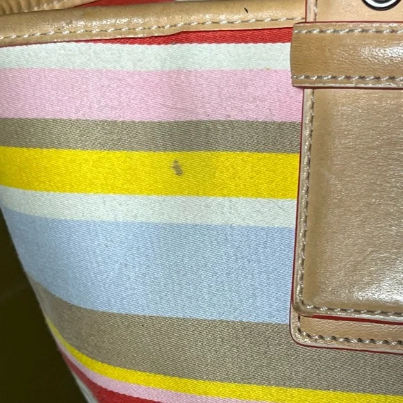 Vintage 2004 Coach Hamptons Daisy Multicolor Striped Handbag Cotton Leather Y2K - Picture 6 of 16